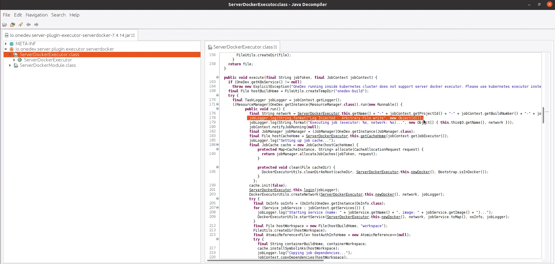 jar file code in Onedev v7.4.14